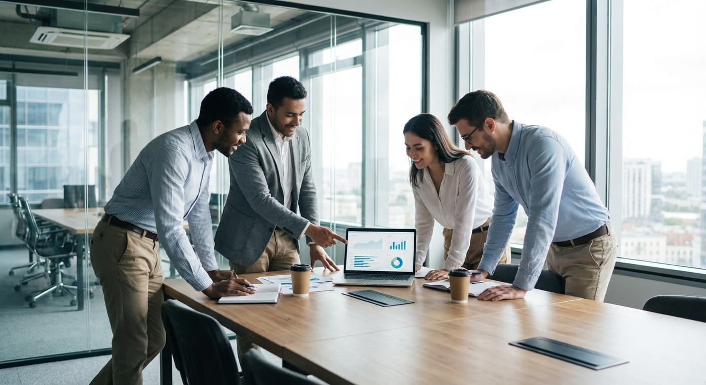 Team collaborating at meeting table